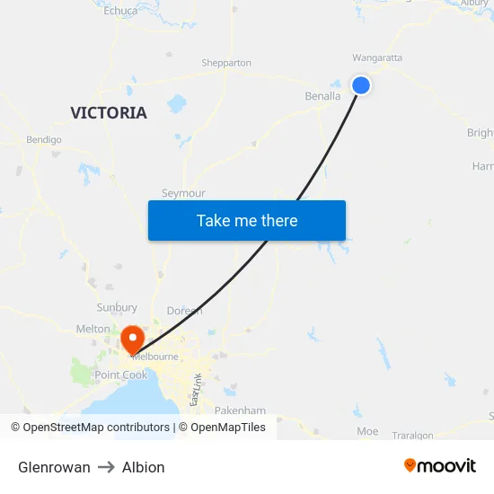 Glenrowan to Albion map