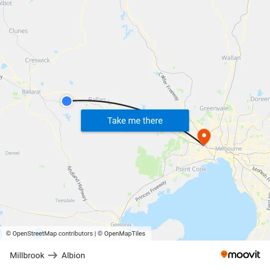 Millbrook to Albion map