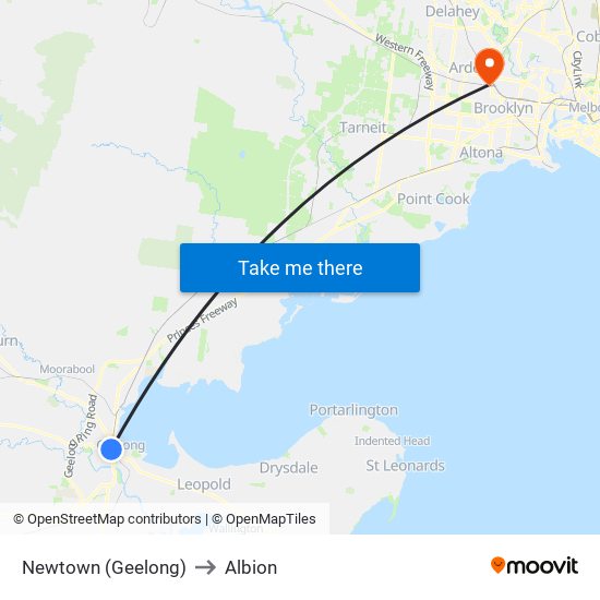 Newtown (Geelong) to Albion map