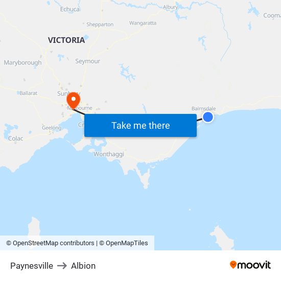 Paynesville to Albion map