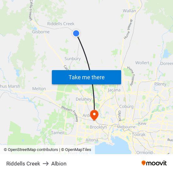 Riddells Creek to Albion map