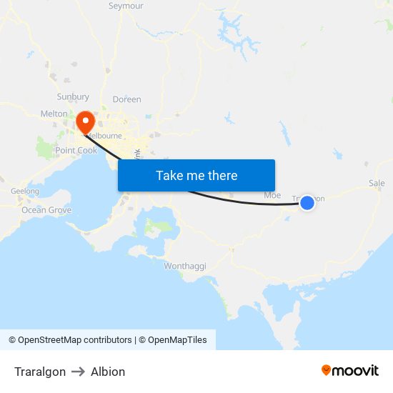 Traralgon to Albion map