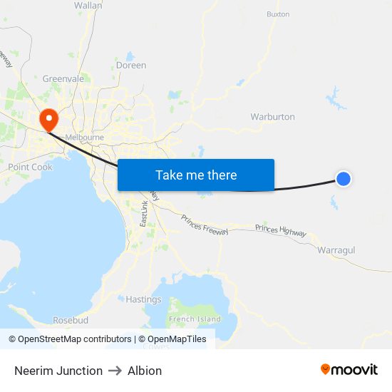 Neerim Junction to Albion map