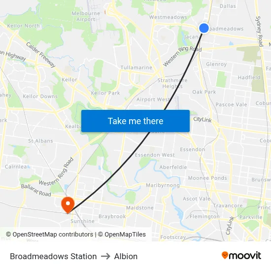 Broadmeadows Station to Albion map