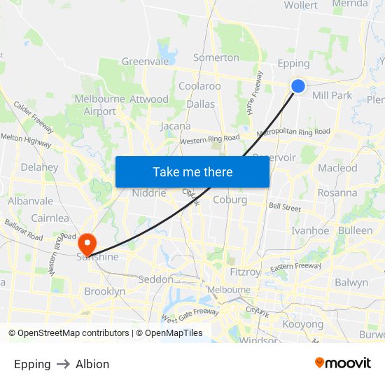 Epping to Albion map