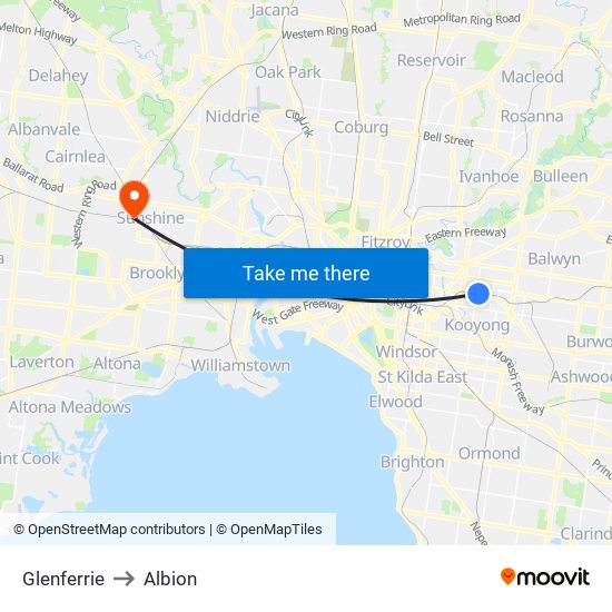 Glenferrie to Albion map
