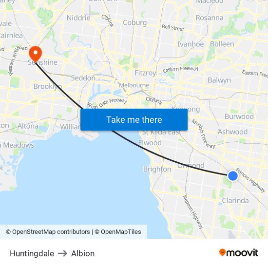 Huntingdale to Albion map