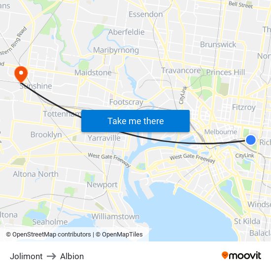 Jolimont to Albion map