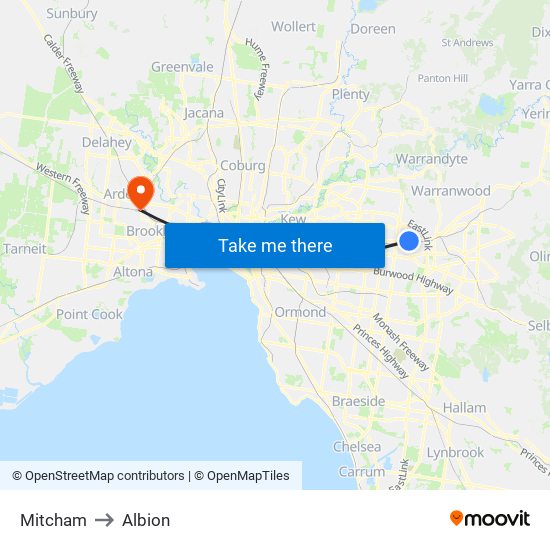 Mitcham to Albion map