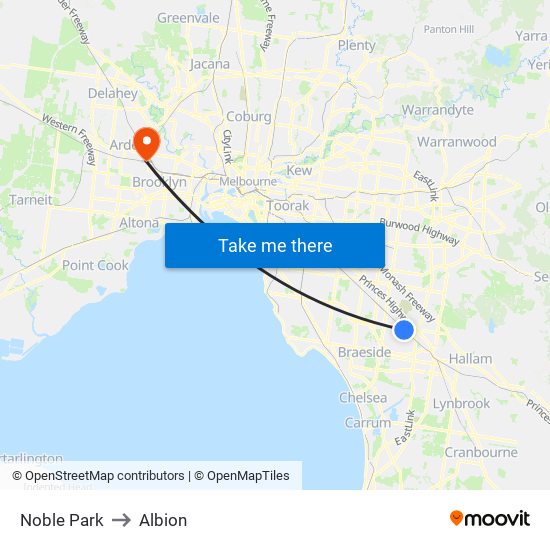 Noble Park to Albion map
