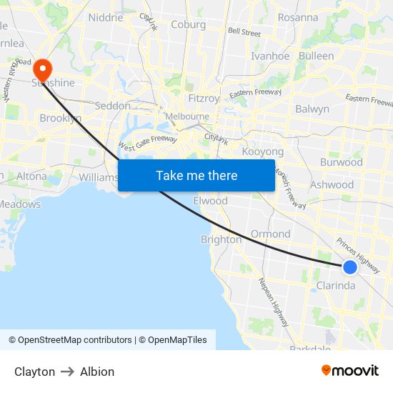 Clayton to Albion map