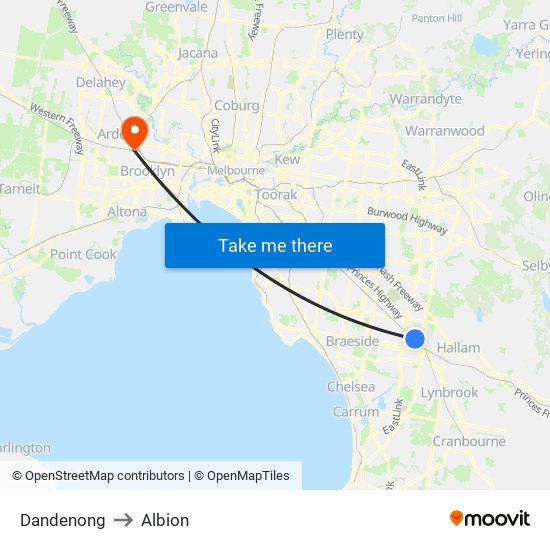 Dandenong to Albion map