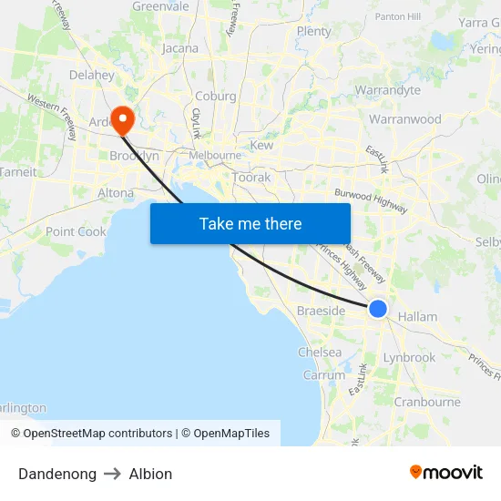 Dandenong to Albion map