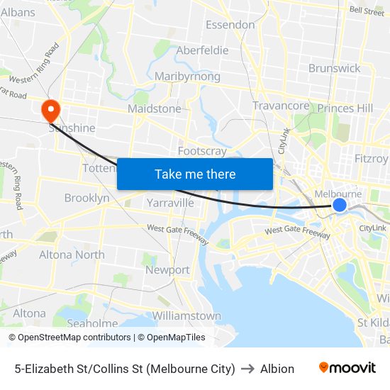 5-Elizabeth St/Collins St (Melbourne City) to Albion map