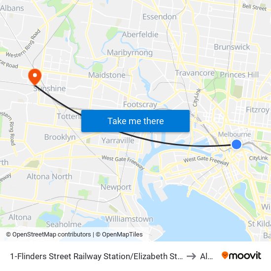 1-Flinders Street Railway Station/Elizabeth St (Melbourne City) to Albion map