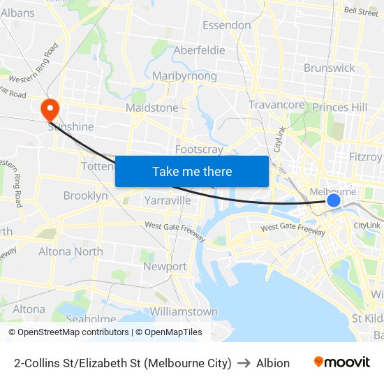 2-Collins St/Elizabeth St (Melbourne City) to Albion map
