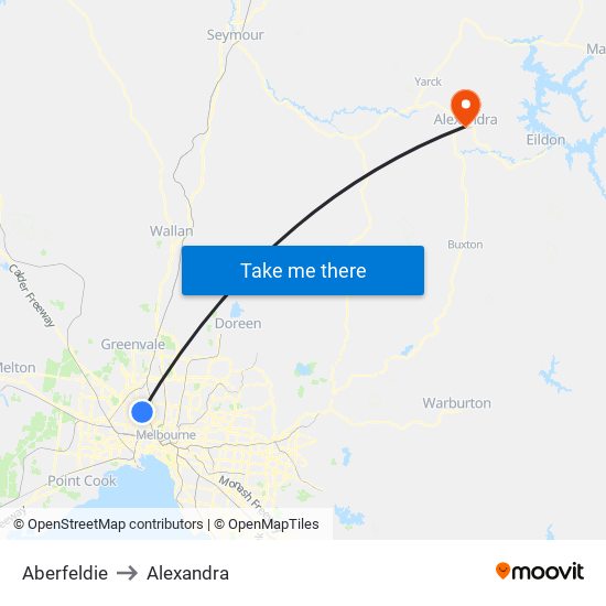 Aberfeldie to Alexandra map