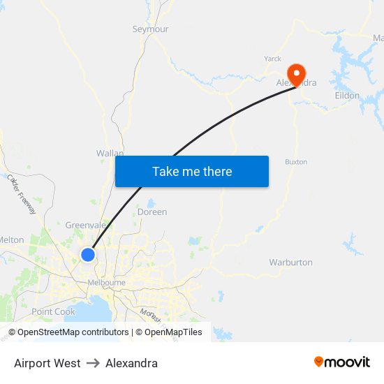 Airport West to Alexandra map