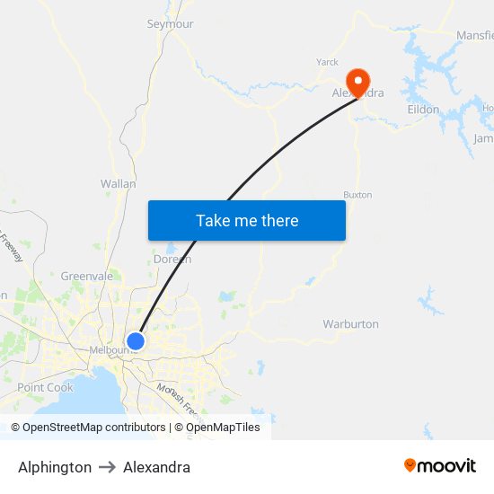 Alphington to Alexandra map