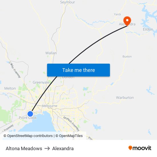 Altona Meadows to Alexandra map