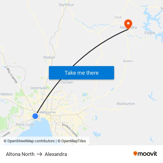 Altona North to Alexandra map