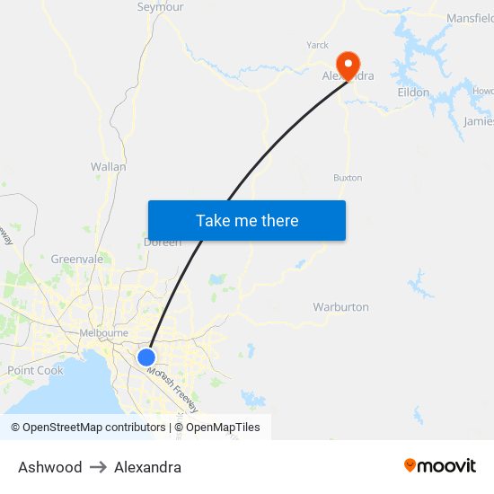 Ashwood to Alexandra map