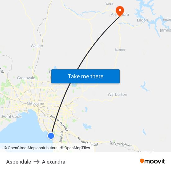 Aspendale to Alexandra map