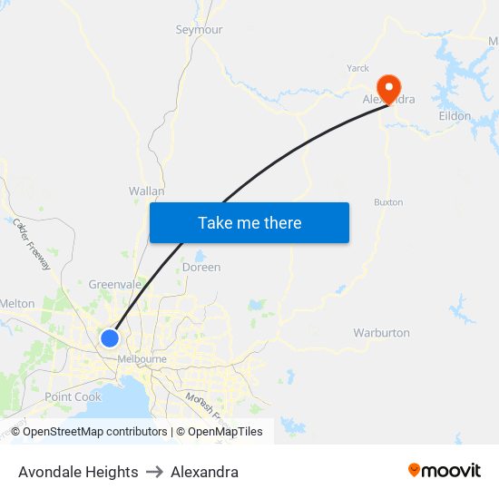 Avondale Heights to Alexandra map