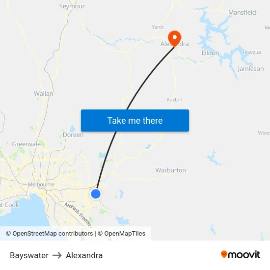 Bayswater to Alexandra map