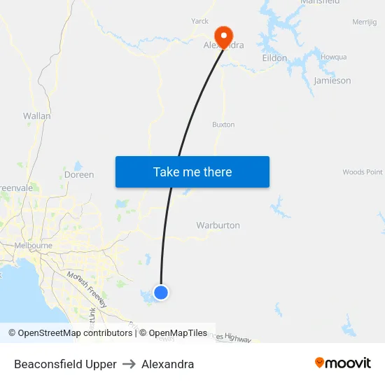 Beaconsfield Upper to Alexandra map