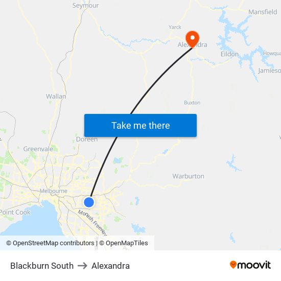 Blackburn South to Alexandra map