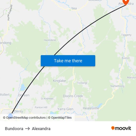 Bundoora to Alexandra map