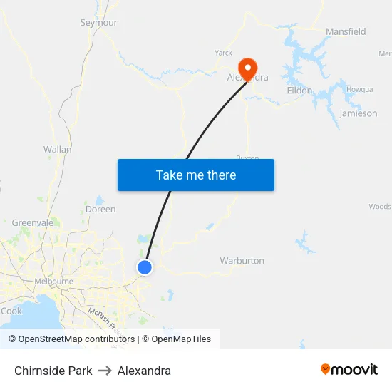 Chirnside Park to Alexandra map