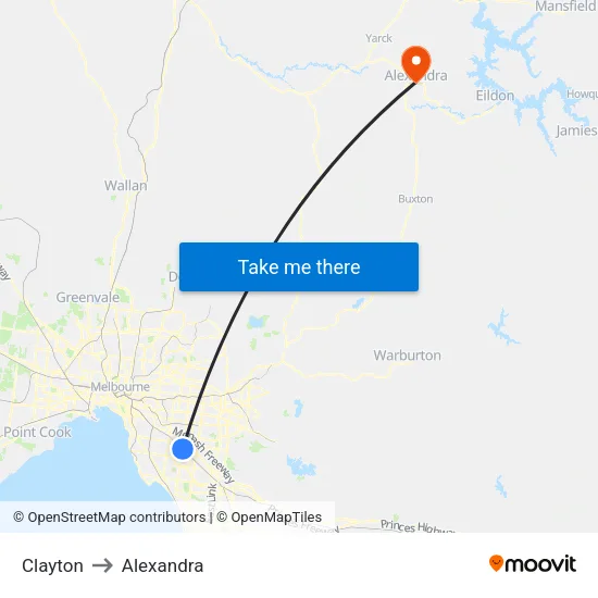 Clayton to Alexandra map