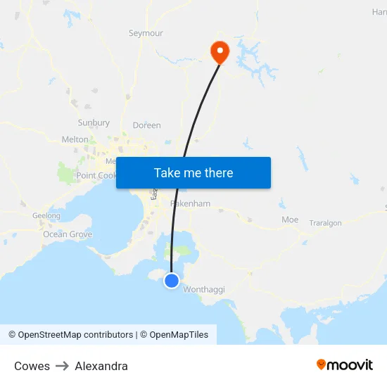 Cowes to Alexandra map