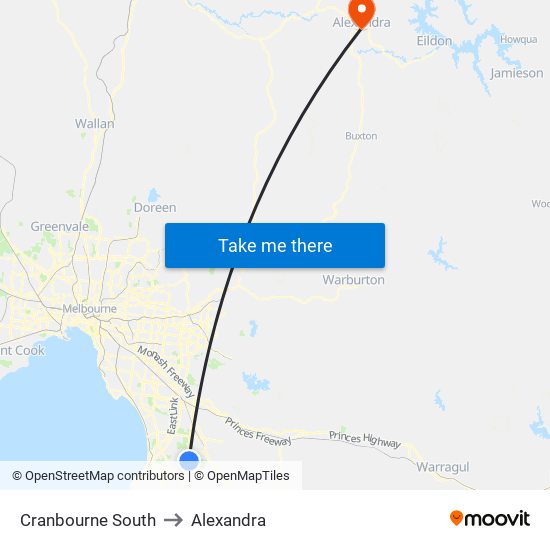 Cranbourne South to Alexandra map