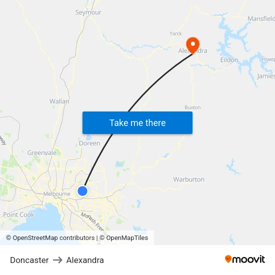 Doncaster to Alexandra map