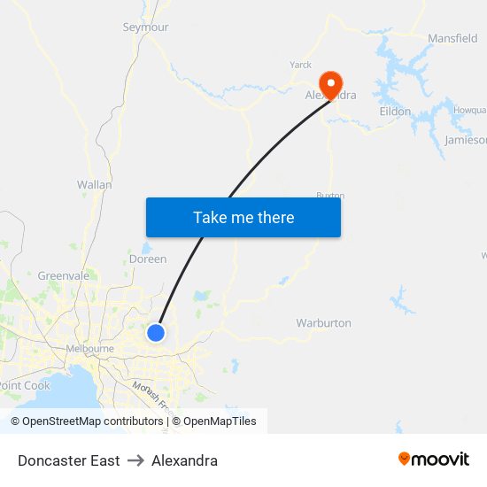 Doncaster East to Alexandra map