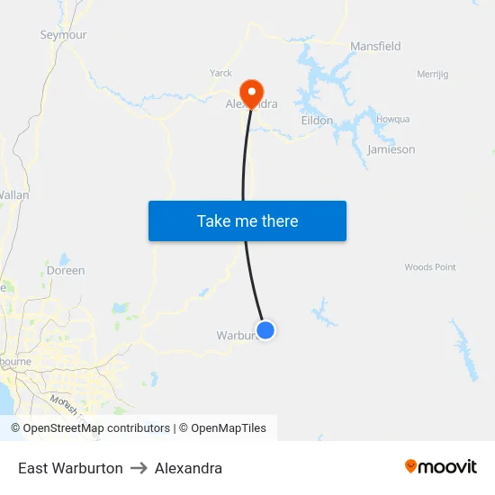 East Warburton to Alexandra map