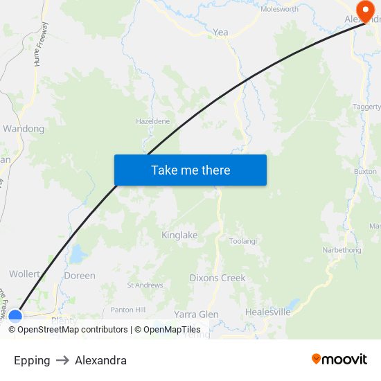 Epping to Alexandra map