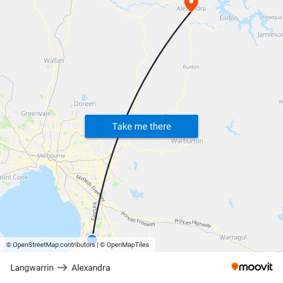 Langwarrin to Alexandra map