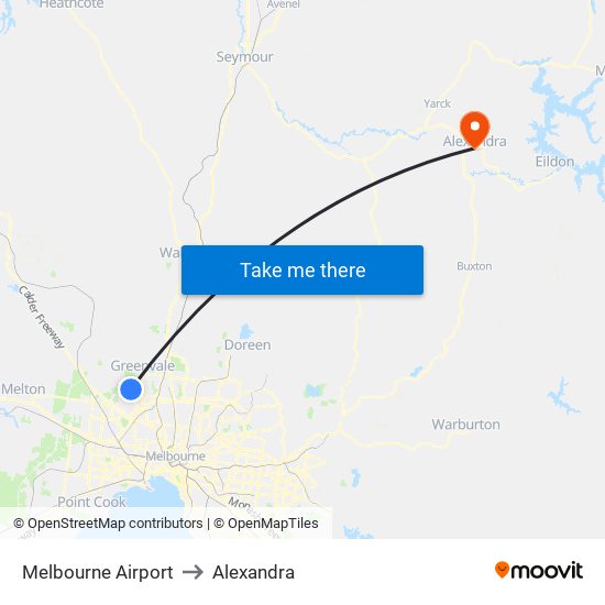 Melbourne Airport to Alexandra map