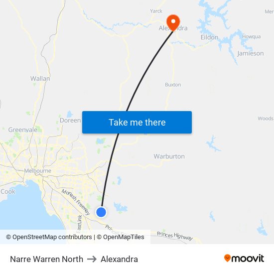 Narre Warren North to Alexandra map