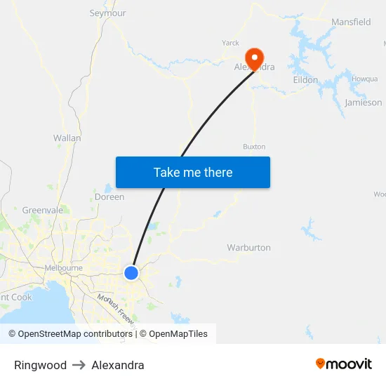 Ringwood to Alexandra map