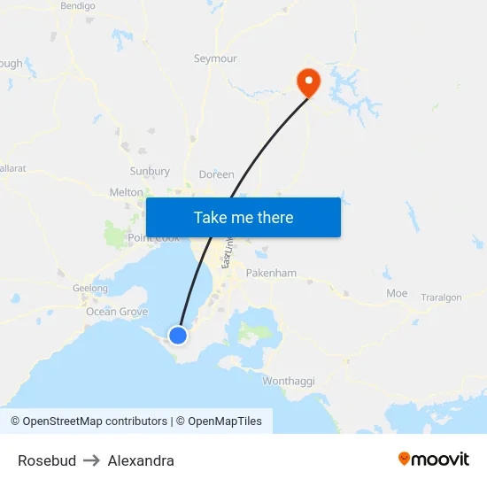 Rosebud to Alexandra map