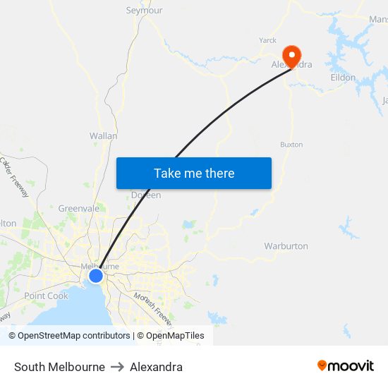 South Melbourne to Alexandra map