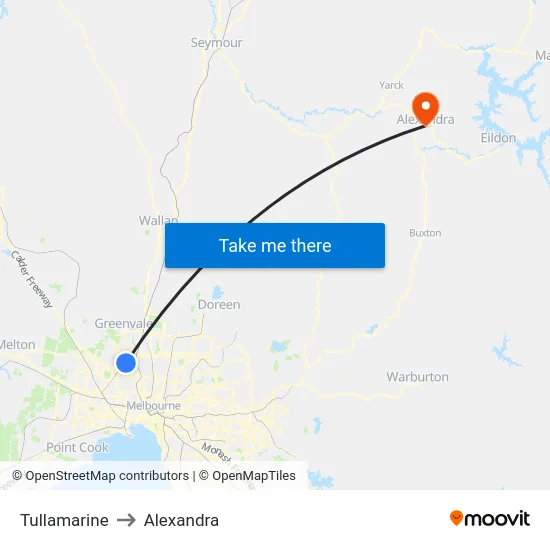 Tullamarine to Alexandra map