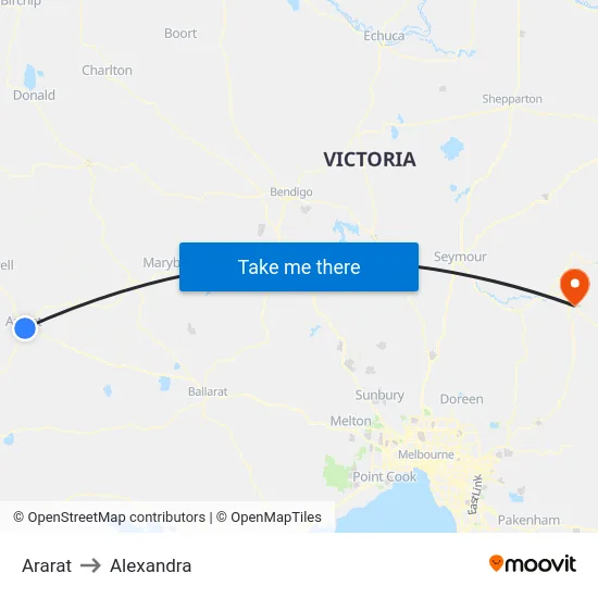 Ararat to Alexandra map