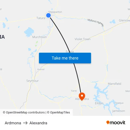 Ardmona to Alexandra map