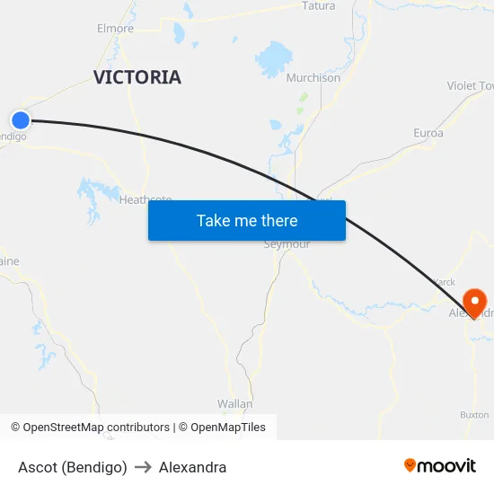 Ascot (Bendigo) to Alexandra map